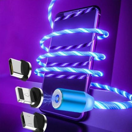LED Flowing Light Magnetic Charging Cable - 3-in-1 for iPhone, Android & Type-C