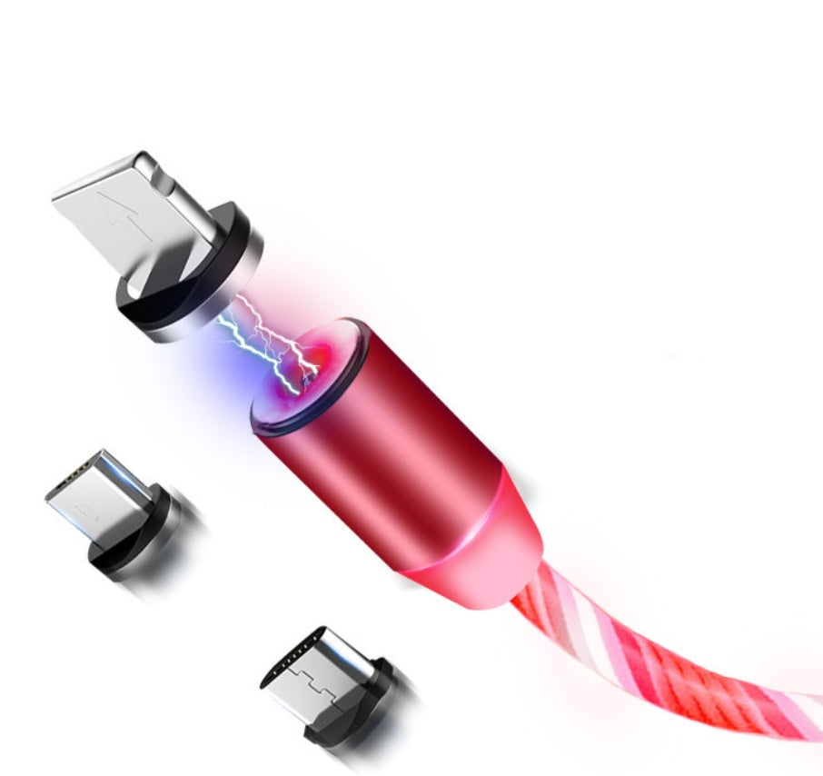 LED Flowing Light Magnetic Charging Cable - 3-in-1 for iPhone, Android & Type-C